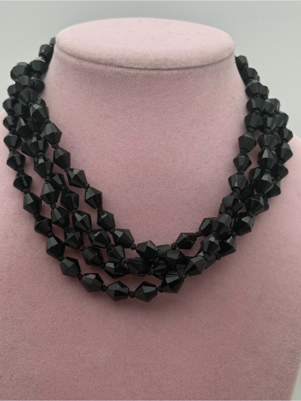 Vintage Black Faceted long Statement Necklace